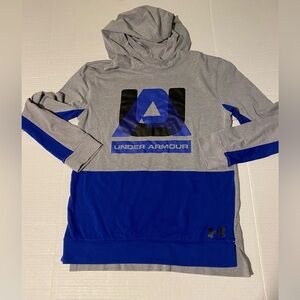 Under Armour boys youth Large gray and blue pullover hoodie